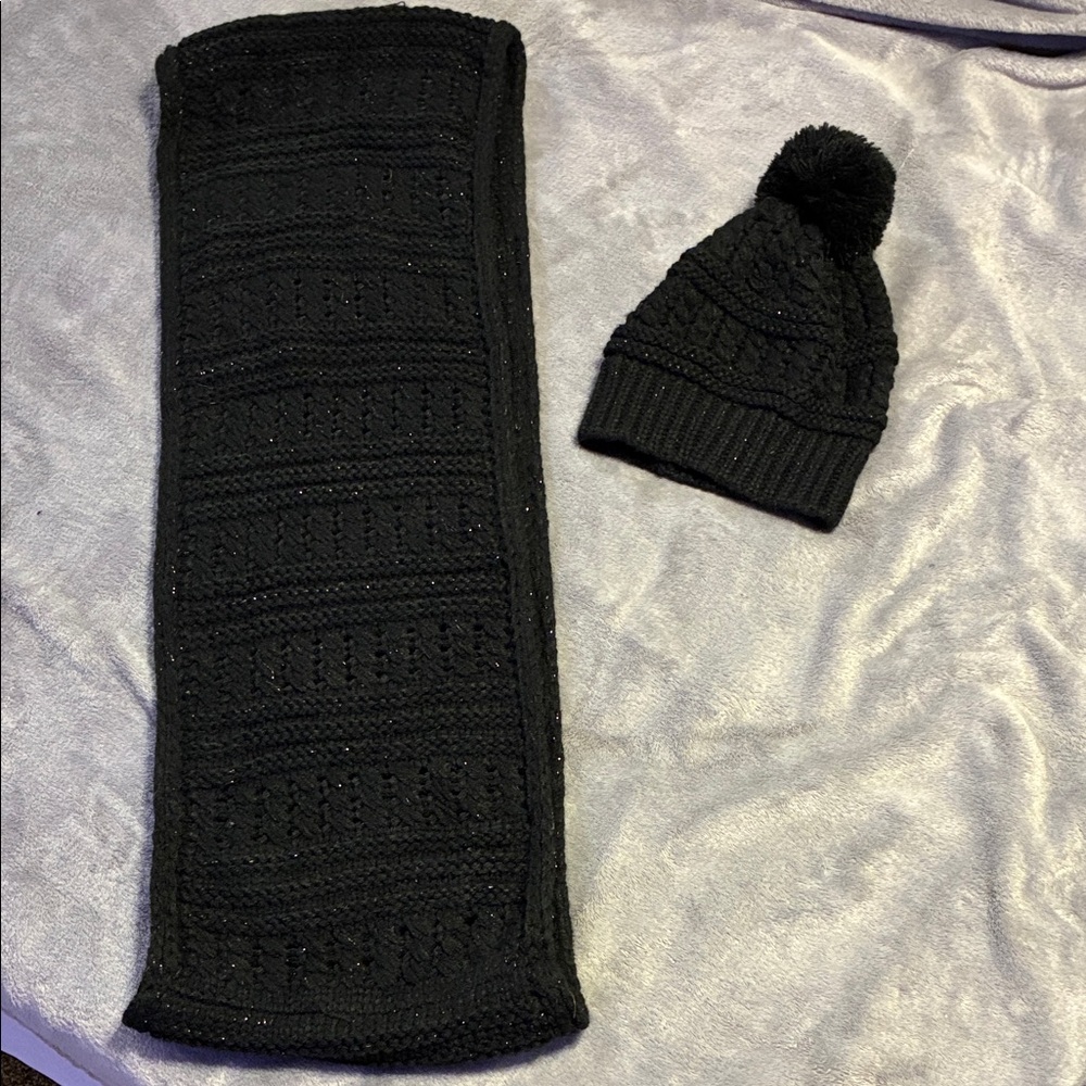 Black Knit Scarf and Beanie Set